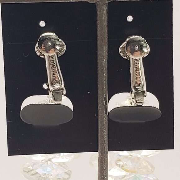 Gorgeous VENDOME Aurora Borealis Clear Crystal Criss Cross Stacked Beaded Clips - Picture 4 of 10